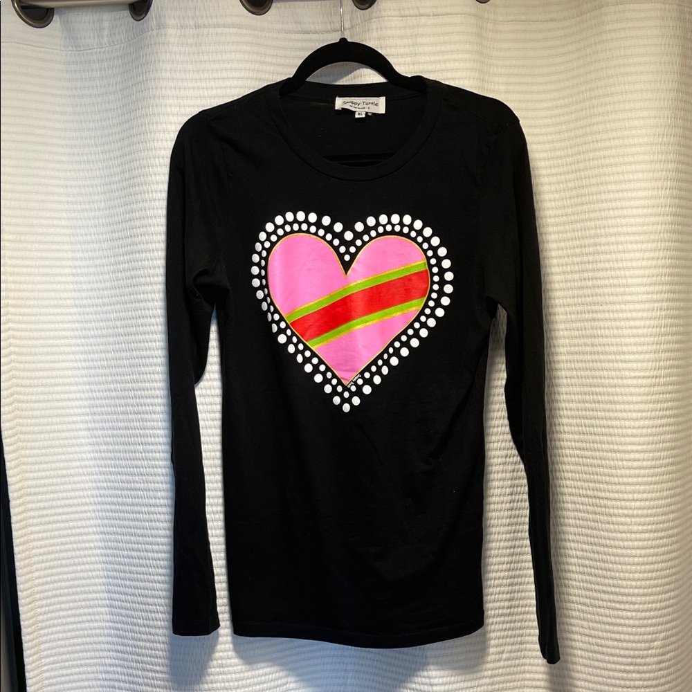 Women’s Black Long Sleeve Tee with Pink Heart by Snappy Turtle Delray Beach